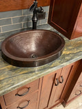 ADAMS in Cafe Viejo - VS015CV - Oval Raised Profile Bathroom Copper Sink with 2.5" Apron - 19 x 14 x 6" - Gauge 16 - Artesano Copper Sinks