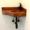 Corner Vanity Wall Mounted with integrated 10" Round Sink and 3" Apron in Natural - Left Wall = 20", Right Wall = 13" - VS044NAR (Reversed)
