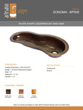 SONOMA in Natural - BP009NA -River Shape Undermount Bar Copper Sink with 1.5" Rim - 28 x 12.5 x 4.5" - Gauge 16