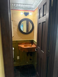 Corner Vanity Wall Mounted with integrated 10" Round Sink and 6" Apron in Cafe Viejo - Left Wall = 20", Right Wall = 13" - VS044CVR - 6 (Reversed) - Artesano Copper Sinks