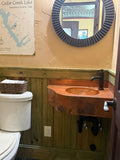 Corner Vanity Wall Mounted with integrated 10" Round Sink and 6" Apron in Cafe Viejo - Left Wall = 20", Right Wall = 13" - VS044CVR - 6 (Reversed) - Artesano Copper Sinks