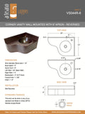 Corner Vanity Wall Mounted with integrated 10" Round Sink and 6" Apron in Cafe Viejo - Left Wall = 20", Right Wall = 13" - VS044CVR - 6 (Reversed) - Artesano Copper Sinks