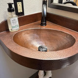 Corner Vanity Wall Mounted with integrated 15 x 10 x 6" Oval Sink and 3" Apron in Natural. Left & Right Walls =17 1/4" - VS080NA
