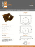 Wall Mounted Bathroom sink with integrated 14 x 5.5" Round Sink, 1.5" Apron front and 24" Back Wall in Cafe Viejo - VS083CV - Artesano Copper Sinks