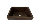 BRASSAI  in Cafe Viejo Sanded - VS100CVS - Rectangular Raised Profile Bathroom Copper Sink with 2.75" Apron - 17 x 14 x 6" - Gauge 16 - Artesano Copper Sinks