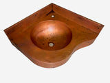 Corner Vanity Wall Mounted with integrated 13" Round Sink and 3" Apron in Natural. Left  Wall =20", Right Wall = 20" - VS2020NA