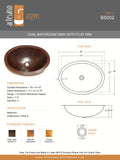 OVAL with Flat Rim in Natural - BS002NA - Undermount Bath Copper Sink - 19 x 14 x 6" - - www.artesanocoppersinks.com