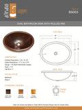 OVAL with Rolled Rim in Natural - BS003NA - Drop In Bath Copper Sink  - 19 x 14 x 6" - www.artesanocoppersinks.com