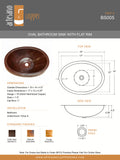 SOL in Natural - BS005NA - Oval Undermount Bathroom Copper Sink with 1" Flat Rim - 19 x 14 x 4.5" - Artesano Copper Sinks