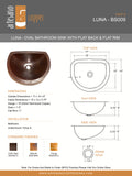 LUNA in Natural - BS009NA - Oval Undermount Bath Copper Sink with Flat Back and Flat Rim - 17 x 14 x 6" - www.artesanocoppersinks.com