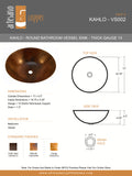KAHLO in Cafe Viejo - VS002CV - Round Vessel Bathroom Copper Sink - 17 x 4.5" - Thick Gauge 14 - Artesano Copper Sinks