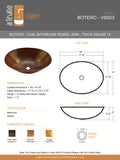 BOTERO in Fuego - VS003FU - Oval Vessel Bathroom Copper Sink - 18 x 14 x 6" - Thick Gauge 14 - Artesano Copper Sinks