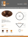 SALGADO in Natural - VS008NA - Round Vessel Bathroom Copper Sink - 17 x 6" - Thick Gauge 14 - Artesano Copper Sinks