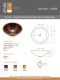 DA VINCI in Natural - VS009NA - Round Vessel Bathroom Copper Sink - 17 x 7" - Double Wall - Artesano Copper Sinks