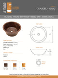 CLAUDEL in Fuego - VS012FU - Round Vessel Bathroom Copper Sink - 16 x 6" - Double Wall - www.artesanocoppersinks.com