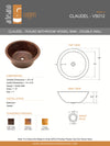 CLAUDEL in Natural - VS012NA - Round Vessel Bathroom Copper Sink - 16 x 6" - Double Wall - www.artesanocoppersinks.com
