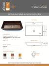 TESTINO in NATURAL (SMOOTH finish) - VS036NAS- Rectangular Vessel Bathroom Copper Sink - 22 x 14 x 4.5" - Thick Gauge 14