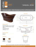 TERNURA LARGE in Cafe Viejo - BT003CV - Free Standing Slipper Copper Bathtub 72 x 32 x 32" - Artesano Copper Sinks