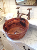 BUCKET # 2 in Natural - VS028NA - Round Vessel Bathroom Copper Sink - 16 x 8" - Gauge 16 - www.artesanocoppersinks.com