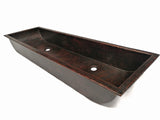 CONDO in Black Copper - VS040BC - Trough Undermount or Drop-In Dual Bathroom Copper Sink with 1.0" Flat Rim - 46 x 14 x 6" - Thick Gauge 14 - Extra Large