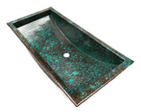 HOCKNEY in OXIDIZED COPPER - VS042OC - Trough Undermount or Drop-In  Bathroom Copper Sink with 1.0" Flat Rim - 26 x 13 x 6" - Thick Gauge 14