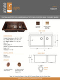 Cocina Master Duo Undermount Kitchen Copper Sink - Double Basin - 40 x 22 x 10.5" - KS011CV - Artesano Copper Sinks