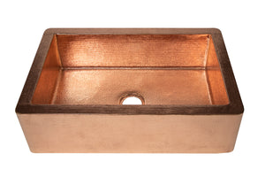 Farmhouse Kitchen Copper Sink with Straight Apron in Polished Copper - 33 x 22 x 9" - KS052PC - www.artesanocoppersinks.com