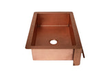 Farmhouse Kitchen Copper Sink with Straight Apron and towel holder in Washed Copper finish - 33 x 22 x 9" - KS066WC - www.artesanocoppersinks.com