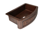 Farmhouse Kitchen Copper Sink with Curved Apron and cacti design in Sanded Copper finish - 33 x 22 x 9" - KS070SC - www.artesanocoppersinks.com
