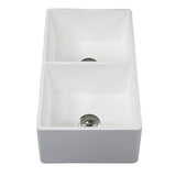 Solid Surface White Stone Apron Front Farmhouse Double Bowl Kitchen Sink 33 x 18 x 10" with Apron Design KSGKFA331810SQD - Artesano Copper Sinks