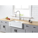 Solid Surface White Stone Apron Front Farmhouse Double Bowl Kitchen Sink 33 x 18 x 10" with Apron Design KSGKFA331810SQD - Artesano Copper Sinks