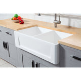 Solid Surface White Stone Apron Front Farmhouse Double Bowl Kitchen Sink 36 x 18 x 10"-  KSGKFA361810SQD - Artesano Copper Sinks