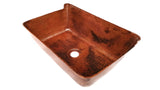 TESTINO SMALL in NATURAL - VS036NAJr.- Rectangular Vessel Bathroom Copper Sink with 5.5" Backsplash - 18 x 10 x 4.5" - Thick Gauge 14