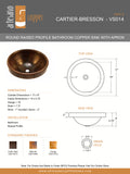 CARTIER-BRESSON in Natural - VS014NA - Round Raised Profile Bathroom Copper Sink with 2" Apron - 17 x 6" - Gauge 16 - Artesano Copper Sinks