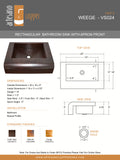 WEEGE in Cafe Viejo - VS024CV - Rectangular Raised Profile Bathroom Copper Sink with 5" Apron height  - 20 x 16 x 5" - Gauge 16 - Artesano Copper Sinks