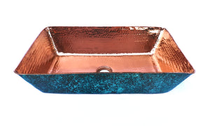 TESTINO # 2 in DUAL COLOR - VS036#2OC/PC (Oxidized Copper/Polished Copper) - Rectangular Vessel Bathroom Copper Sink - 18 x 12 x 5" - Thick Gauge 14