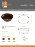 BUCKET # 3 in Natural - VS038NA - Oval Vessel Bathroom Copper Sink - 16 x 12 x 7" - Gauge 16 - www.artesanocoppersinks.com