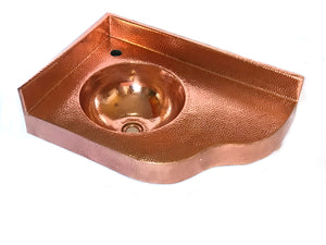 Corner Vanity Wall Mounted with integrated 12" Round Sink and 3" Apron in Polished Copper - Left  Wall =16", Right Wall = 24" - VS055PC