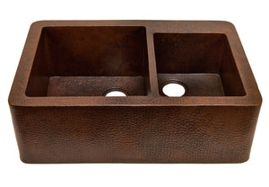 Farmhouse 60/40 with Straight Apron Kitchen Copper Sink - Double Basin - 33 x 22 x 10.5" - KS005CV - Artesano Copper Sinks
